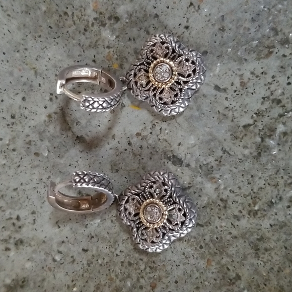 Meredith Leigh Filigree Sterling 14K Gold Moissanite Earrings - Picture 8 of 8